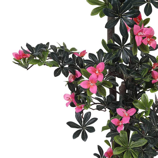 Artificial Bougainvillea Decorative Plant in Planter Garden Lifelike Faux Plants with Wood Trunk and Pink Flowers