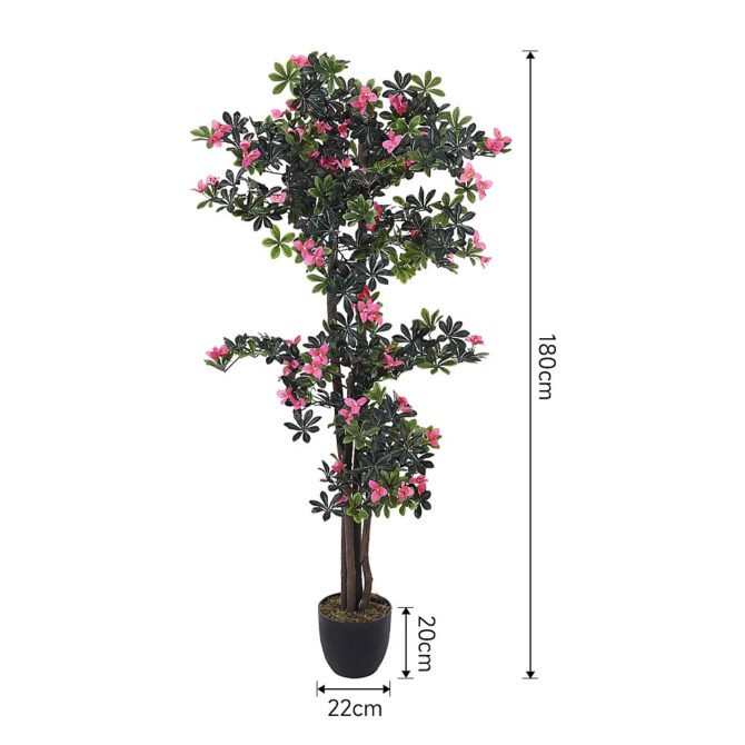 Artificial Bougainvillea Decorative Plant in Planter Garden Lifelike Faux Plants with Wood Trunk and Pink Flowers